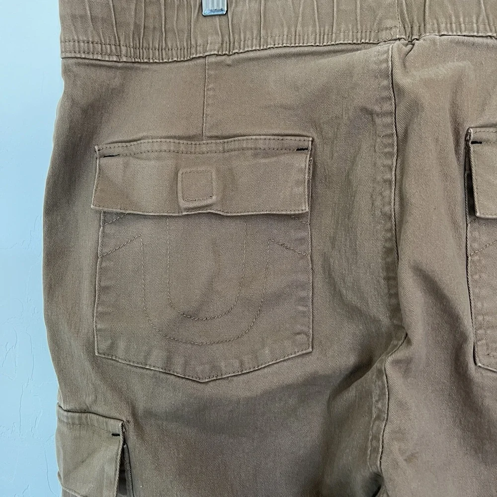True Religion Joggers Mens Medium Khaki Cotton Tapered Fit Cargo Stretch